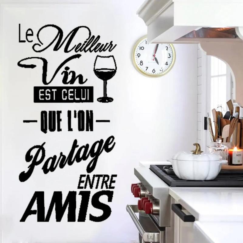 

Wall Stickers Le Meilleur Vin Est Celui Que L'on Partage Entre Amis French Quotes Decals Mural Kitchen Decor Poster RU2368