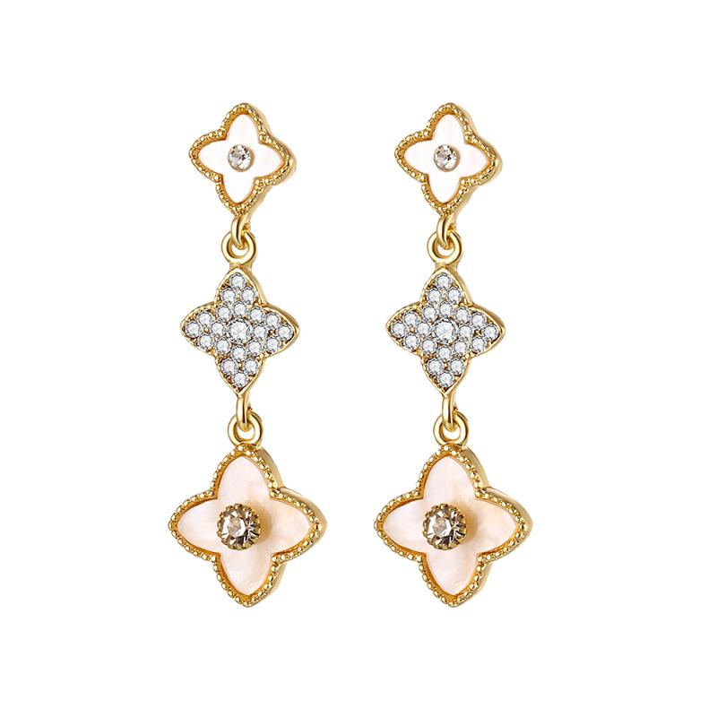 

Fashion Retro Pendant Earrings For Women Four-leaf Clover Gold Micro Wax Zircon Drop S925 Needle Stud Earring Jewelry Wholesale Dangle & Cha