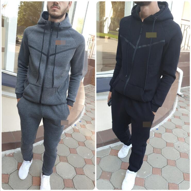 

2021 Men' Tracksuits autumn and winter sweater coat zipper casual running sportswear solid color two-piece suit, Black