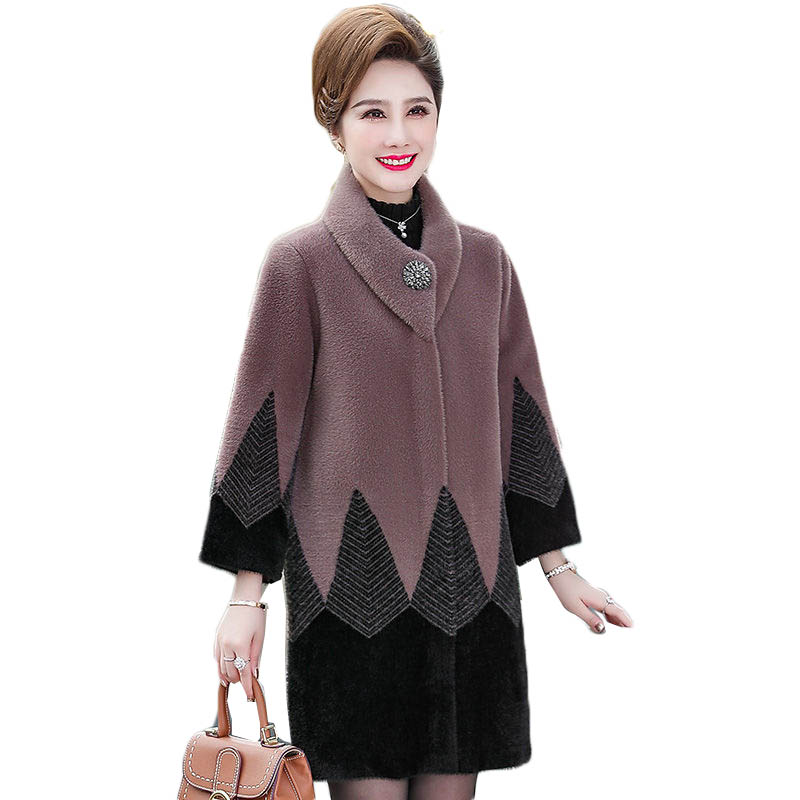 

Women Winter Jacket High Quality Thick Imitation Mink Cashmere Coat Noble Middle-aged Mother Knit Cardigan Sweater Jacket W2213, Purple
