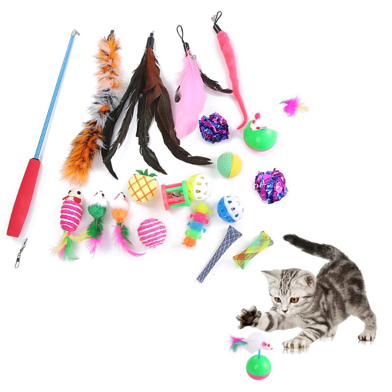 

Cat Toys Pet Toy Teasing Stick Variety Pack Feather Bell Rod Plush Mouse Interactive Set