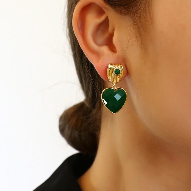

Dangle & Chandelier AENSOA Korea 2021 Trendy Green Color Love Earrings Simple Temperament Personality Heart Shape Fashion Ear Jewelry, Silver