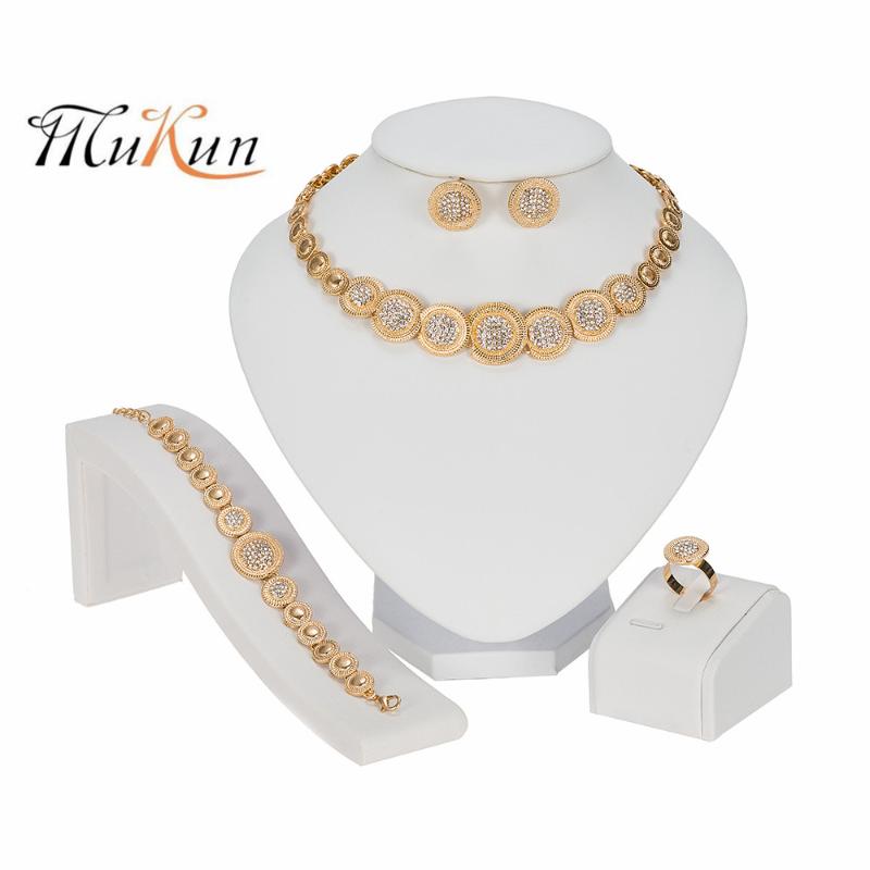 

Earrings & Necklace Fashion Women Gold Color Jewelry Sets Round Design Bracelet Ring Set Bridal Wedding Party Gift, Silver