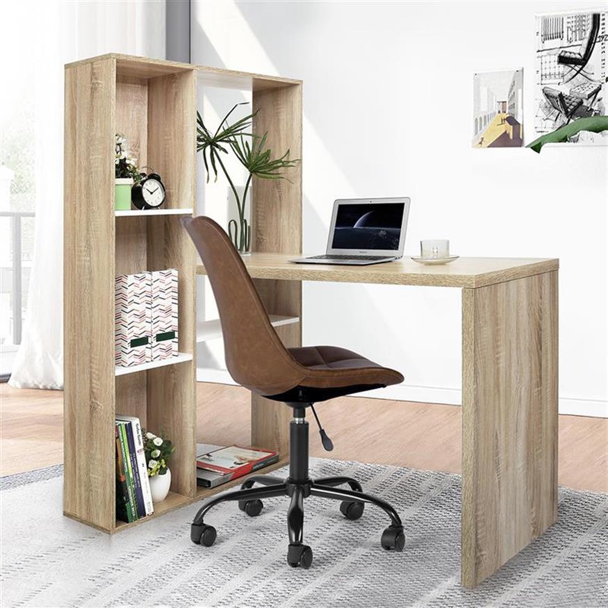 

US Stock 2 in 1 computer desk Furniture L-shape Desktop with shelves for Home Office a43 a40