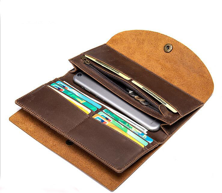 

Wholesale Men's Handbag Crazy Horse Leather Wallet Genuine Leathers Multi-Card Position Coin Purse Clutch 4331, Brown
