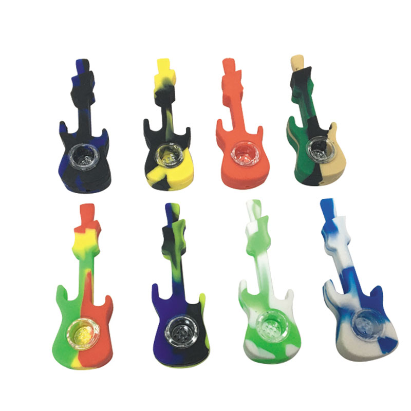 

4.33 Inch Silicone Water Smoke Pipe Guitar Hand Pipes Tobacco Dry Herb For Silicon Bong Glass Bubbler