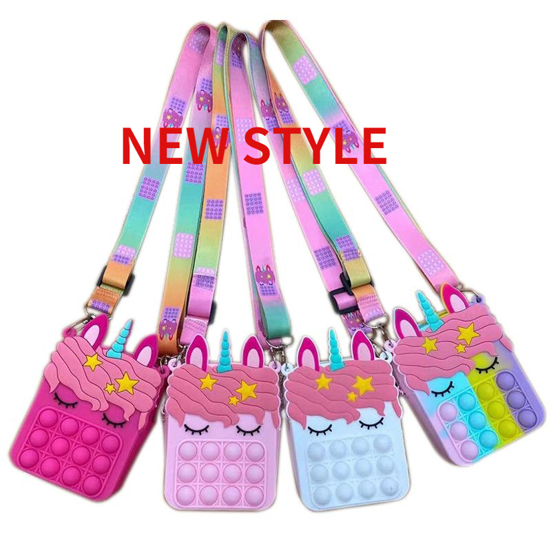 

DHL Fidget Pops Sensory Bubble Bretelle Shoulder Bag Cellphone Straps Finger Push Phone Pouch Case Change Coin Purse Decompression Unicorn Toys for Girls Kids