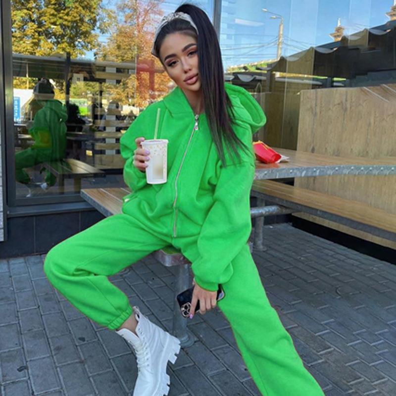 

Women's Two Piece Pants Kayotuas Women 2Pcs Sportswear Sets Hooded Collar Front Zip Up Coat Jacket Tops+Pants Trousers Loungewear Gym Fitnes, White