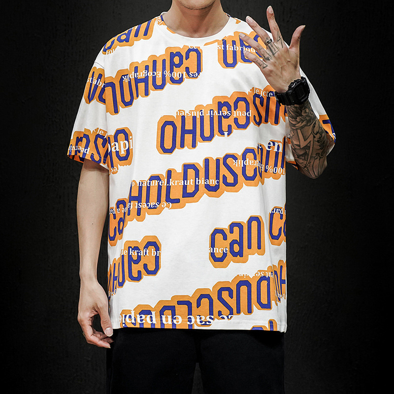 

Men's T-Shirts Summer Japanese Large Size Shirt, Letter Printed Short-sleeved T-shirt, Loose Fashion Round Neck T-shirt A007T3182, Orange
