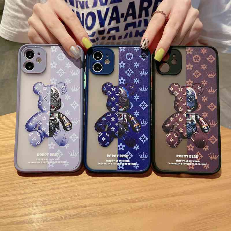 

Luxury Cute Bear Phone Cases for iPhone 11 13 Pro 12 Pro Max 12 Mini Camera Lens Cover Case for iPhone XR X XS Max 7 8 Plus Se Y211229, Blue bear