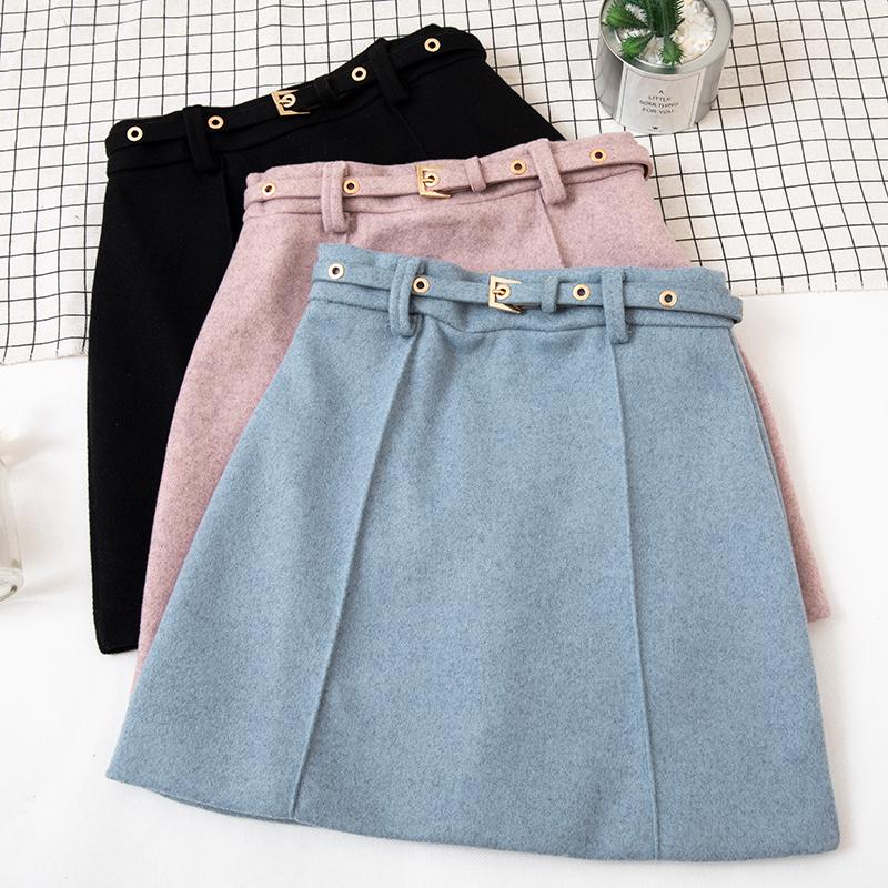 

Skirts Women' Skirt Thick Woolen Autumn And Winter High Waist Female Fashion A Word Bag Hip Women, Black