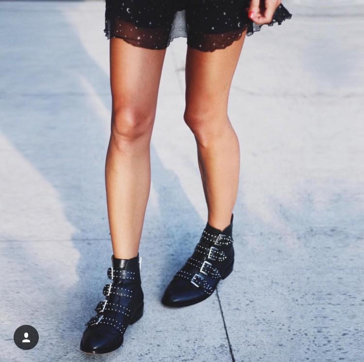 

Women Boots Rivets Faux Leather Booties Buckle Straps Thick Heel Black Ankle Studded Decorated Motorcycle