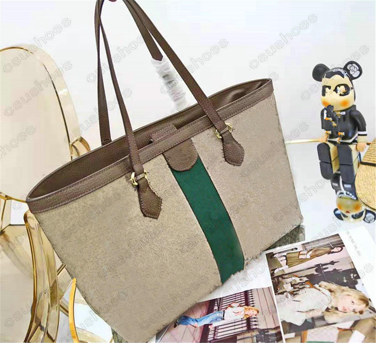 

Medium Ophidia Tote Beige Canvas Leather Vintage Shoulder bag Italy Brand Green and Red Stripe Womens Designer Handbag, Dont sell it alone