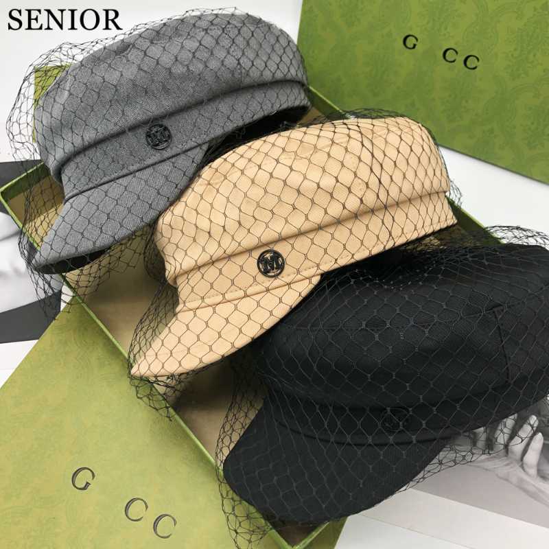 

Berets French Mesh Women Beret Simple Solid Color Canvas Navy Hat Casual Elegant Artist High-end Shopping, Black