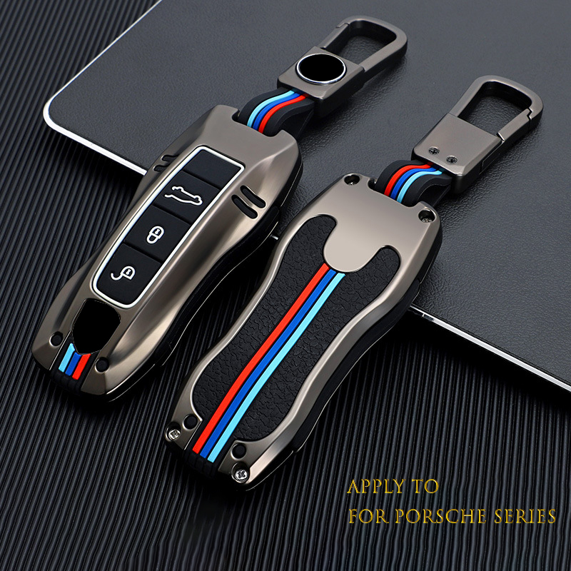 

Car Key Case for Porsche Cayenne Macan Palamela 911 718 Special Car Metal Key Protective Cover Buckle Decoration Supplies, Sky blue