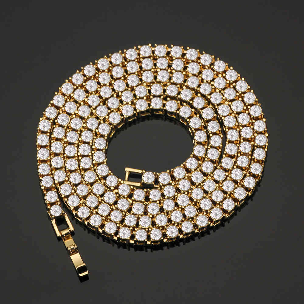 

Fashion Iced Out Bracelet Necklace Men Link Tennis Chain Fashion Hip-Hop Jewelry Women 16/18/20/24/30inch Choker Chain Gift X0509