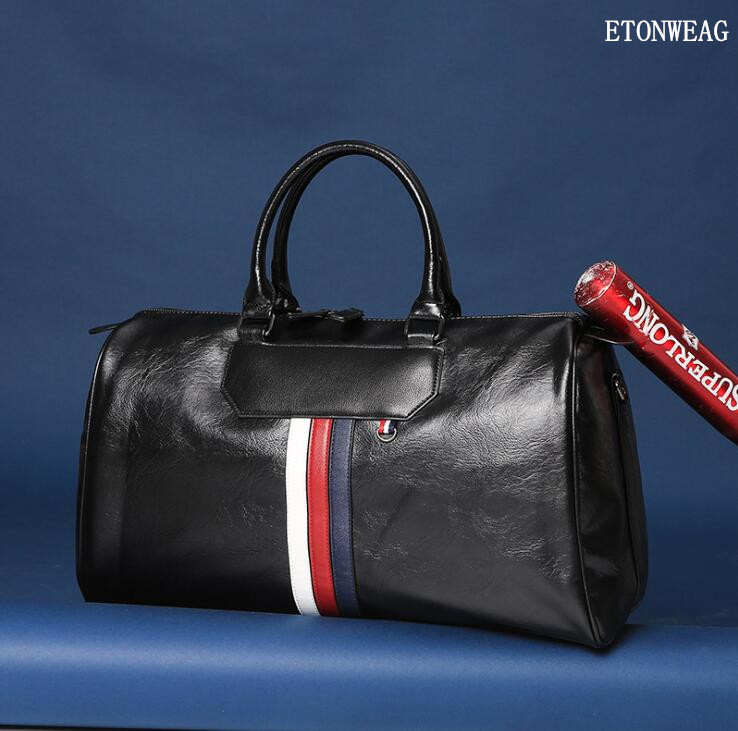 

Factory wholesale men handbag large capacity travel bags fashion striped leather business handbags outdoor leisure traveles fitness bag, Black