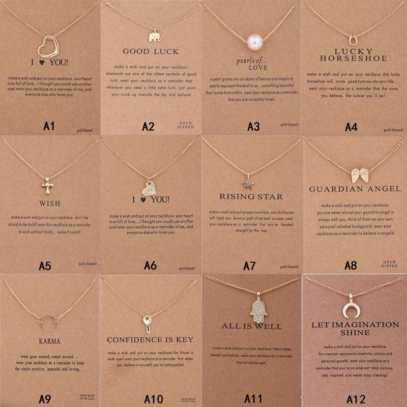 

Dogeared Necklace With Card Elephant Pearl Love Wings Cross Key Zodiac sign Compass lotus Pendant For women Fashion Jewelry