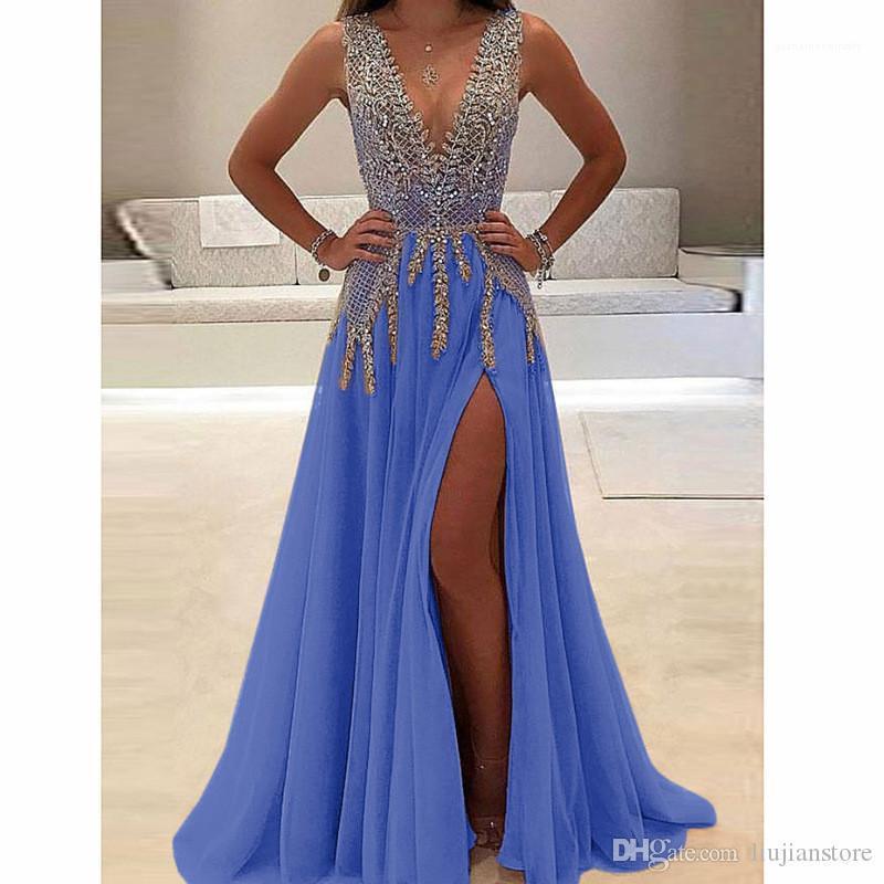 

with split summer women wedding party dress deep v neck see through dresses fashion backless dresses, White;black