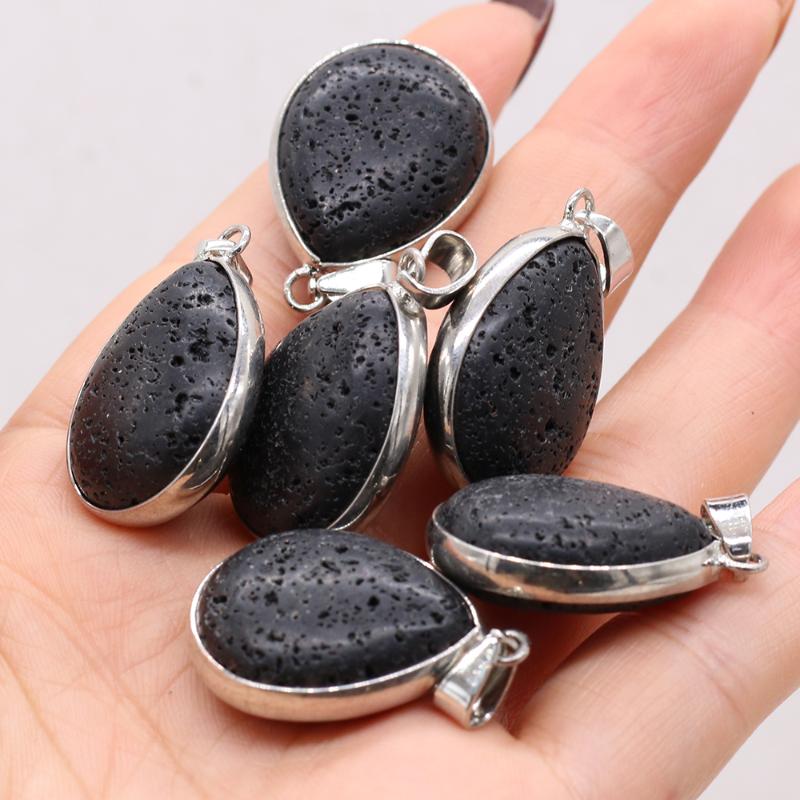 

Charms Natural Stone Volcanic Rock Water Drop Black Pendant For Woman Jewelry Making DIY Necklace Earrings Accessories Charm Gift Decor, Bronze;silver