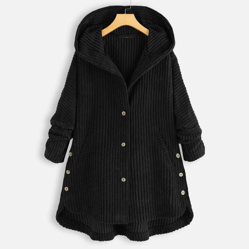 

Women's Jackets Hooded Women Cardigan Fleece Coats Long Sleeve Teddy Bear Jacket Coat Harajuku Button Outerwear With Pocket, Black