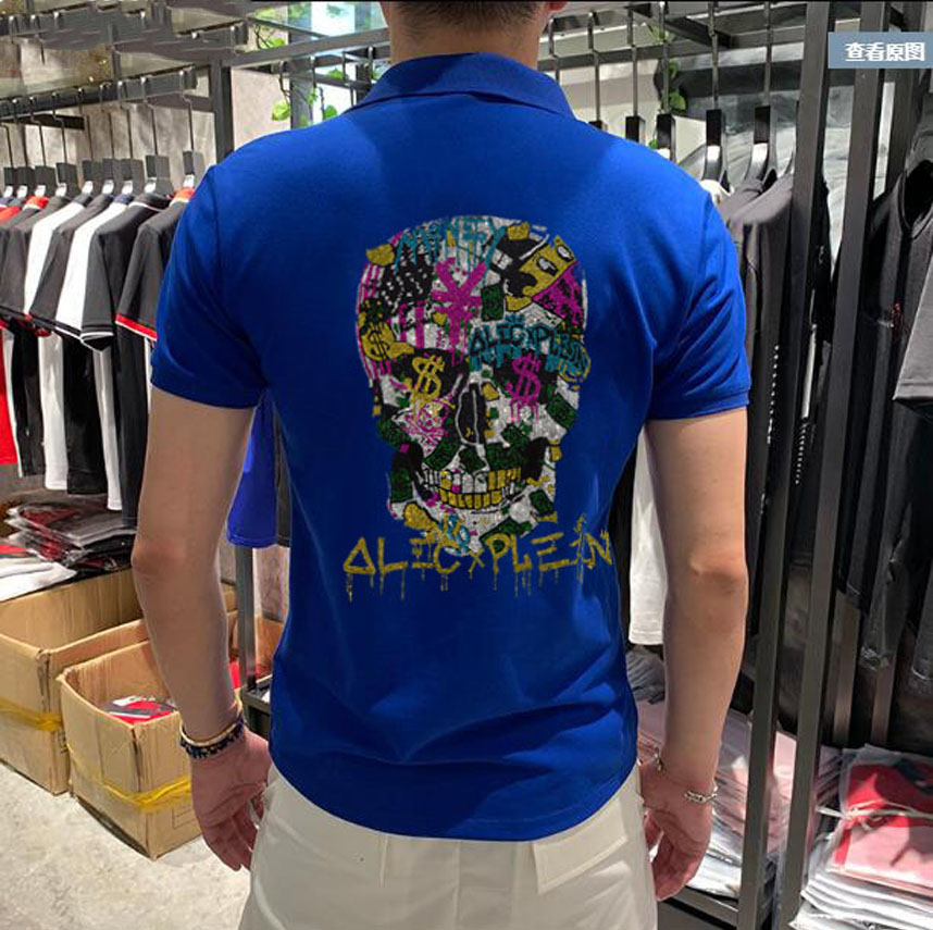 Men Polo Shirts Skulls Diamond Cotton Breathable High Quality Casual Summer New HipHop Streetwear Handsome Male Top Clothing Blue White Black M-4