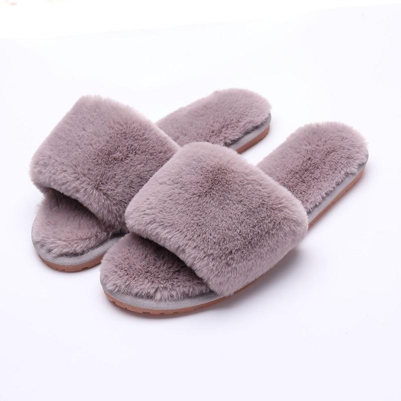 

Winter Women House Slippers Faux Fur Fashion Warm Shoes Woman Slip on Flats Female Slides Black Pink cozy home furry slippers