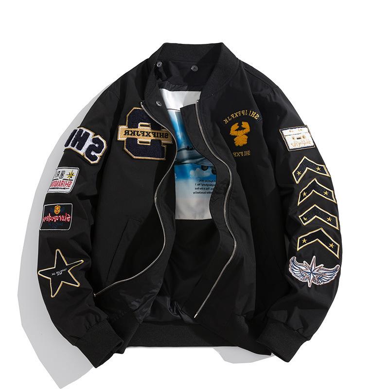 

Men's Jackets Bomber Jacket Embroidery Mens Women Badge Pilot Hip Hop Baseball Fashion Couple Coat Spring Autumn Hipster 2022, Black;brown