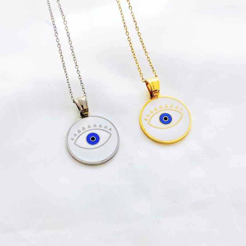 

Earrings & Necklace Fashion Islam Hamsa Eyes Stainless Steel Chain For Women Silver Color Pendant Jewelry Collar Mujer