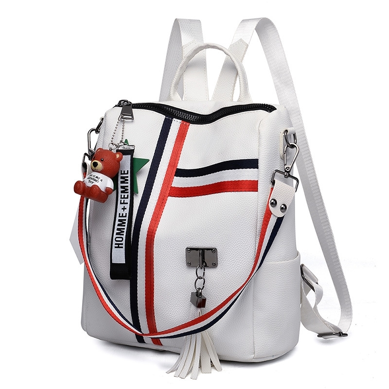 

Backpack 2021 new fashion versatile Pu backpack Korean women's simple travel bag, White