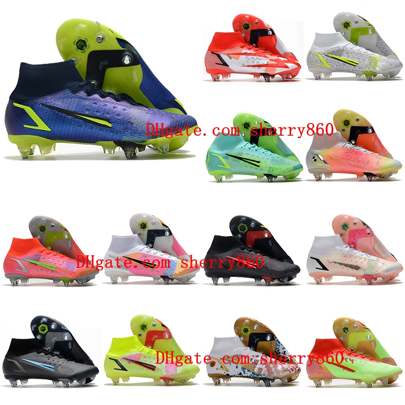 

2021 Mens Soccer Shoes Mercurial Superfly VIII Elite SG PRO Anti Clog Cleats Green Red Pink Blue Yellow Black Cleats Football Boots