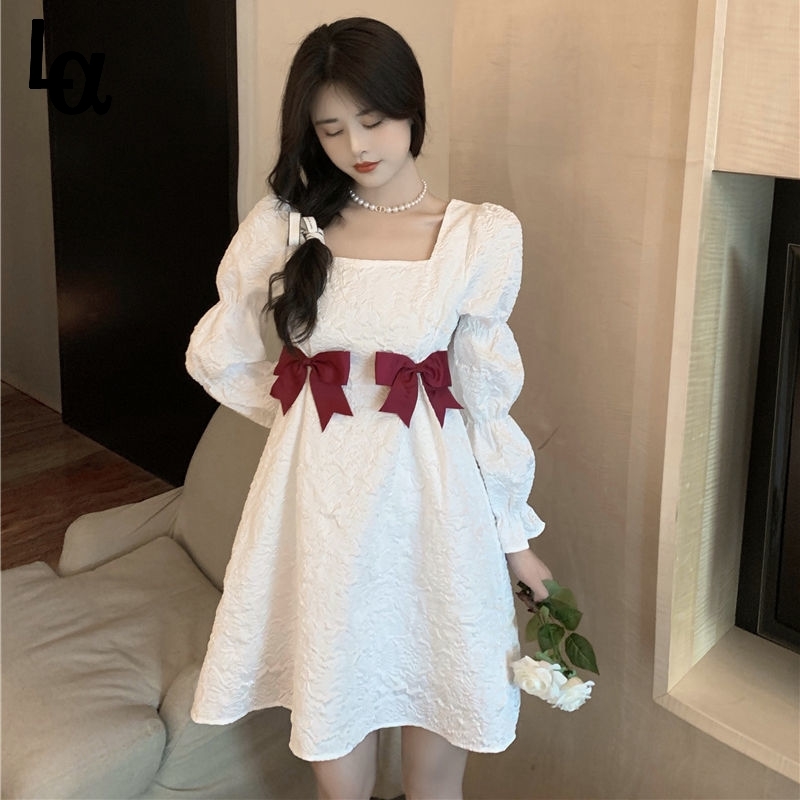 

Summer Retro Sweet Dress Women Elegant Bow Patchwork Slim Kawali Korean Holiday Pretty Party Casual Chic 210519, White