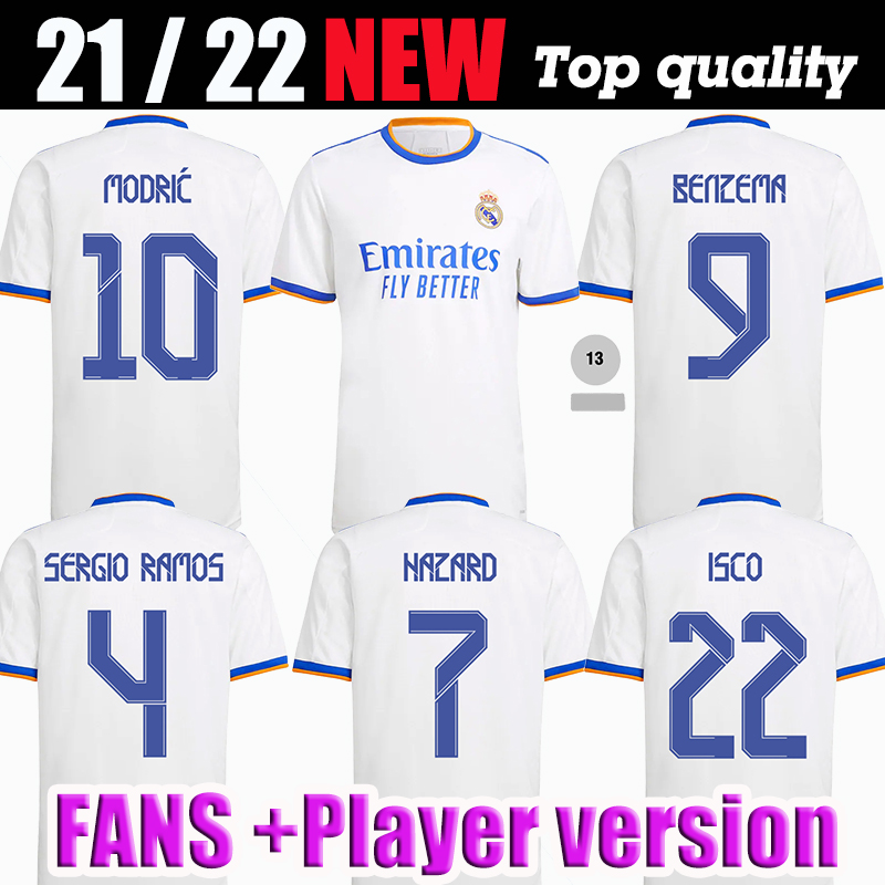 

Player version 21 22 Real Madrid Hazard soccer jersey 2021 2022 jerseys BENZEMA SERGIO RAMOS KROOS MARCELO ASENSIO Isco football jerseys