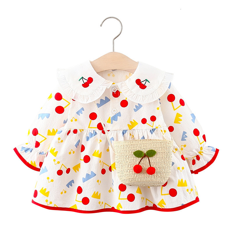 

Girl's Infant Girls Sweet Dresses New Autumn Fashion Kids Girl Cherry Pattern Toddler Baby Newborn Children Clothing Dress 1023, Pink