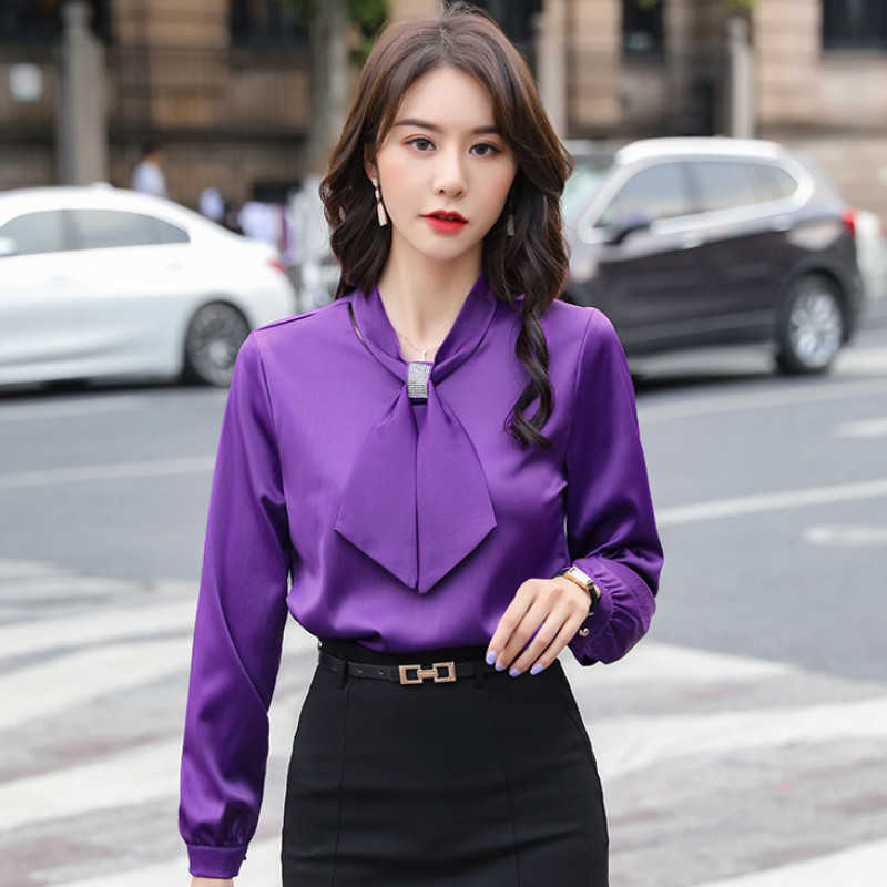 

Professional casual solid color women' shirt high quality loose long sleeve ladies chiffon bottoming Office 210527