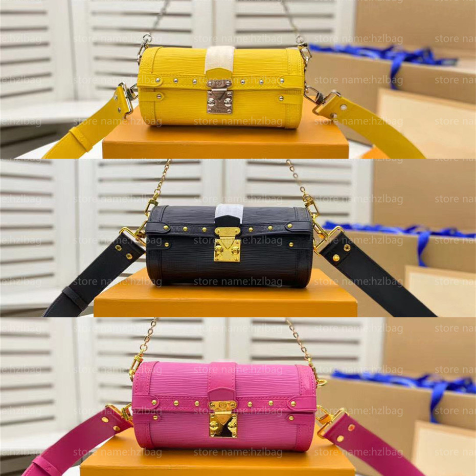 

Papillon Trunk handbag designer bags embossed Epi leather crossbody semi-rigid baguette bag S-lock closure Bag M58655, Color 01