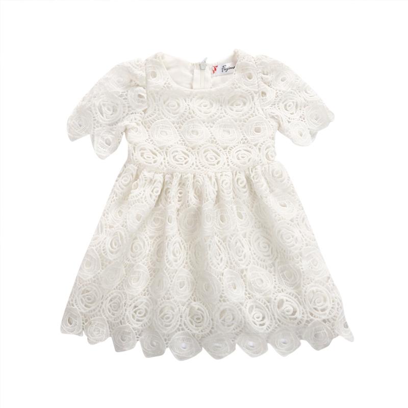 

Girl's Dresses 2021 Brand Baby Girls Dress Princess White Floral Lace Hollow Out Short Sleeve Party Pageant Tutu 0-24M, As photo show