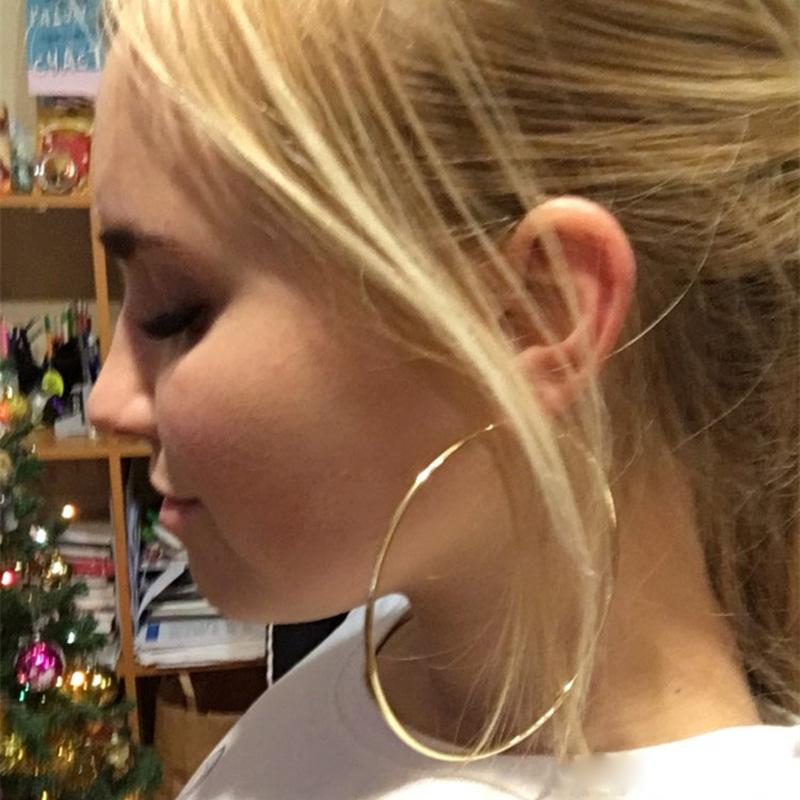 

Hoop & Huggie Fashion Sale High Quality Super Big Earring For Women Round Ear Rings Silver Color Large Jewelry