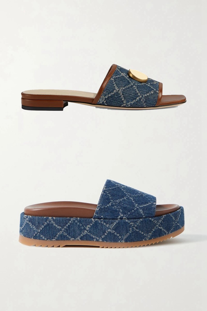 

2021SS womens fashion flat slippers Denim Platform Slides leather Flats Sandals girls mules