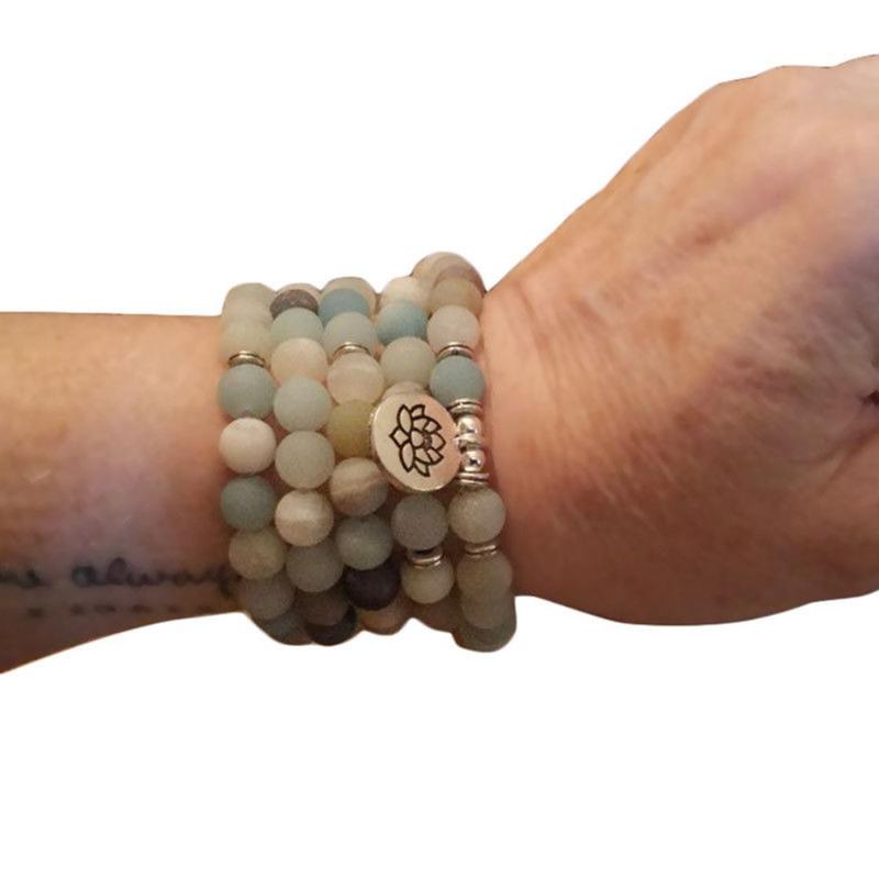 Charm Bracelets Fashion Women`s Bracelet Matte Frosted Beads With Lotus OM Buddha Yoga Drop-image-707309026