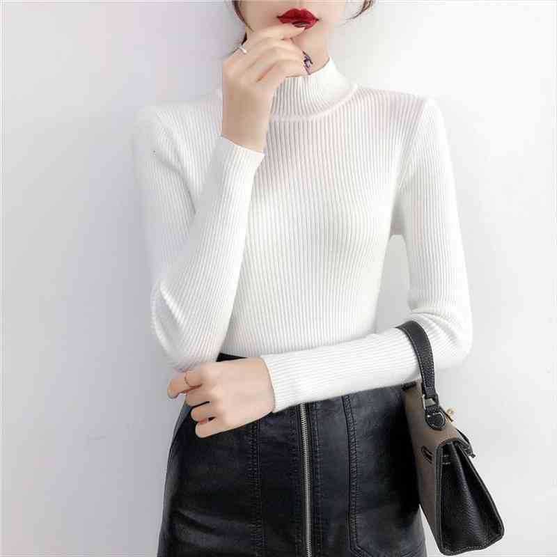 

autumn women solid turtleneck womens sweaters slim tight bottoming knitted casual pullovers top, White;black
