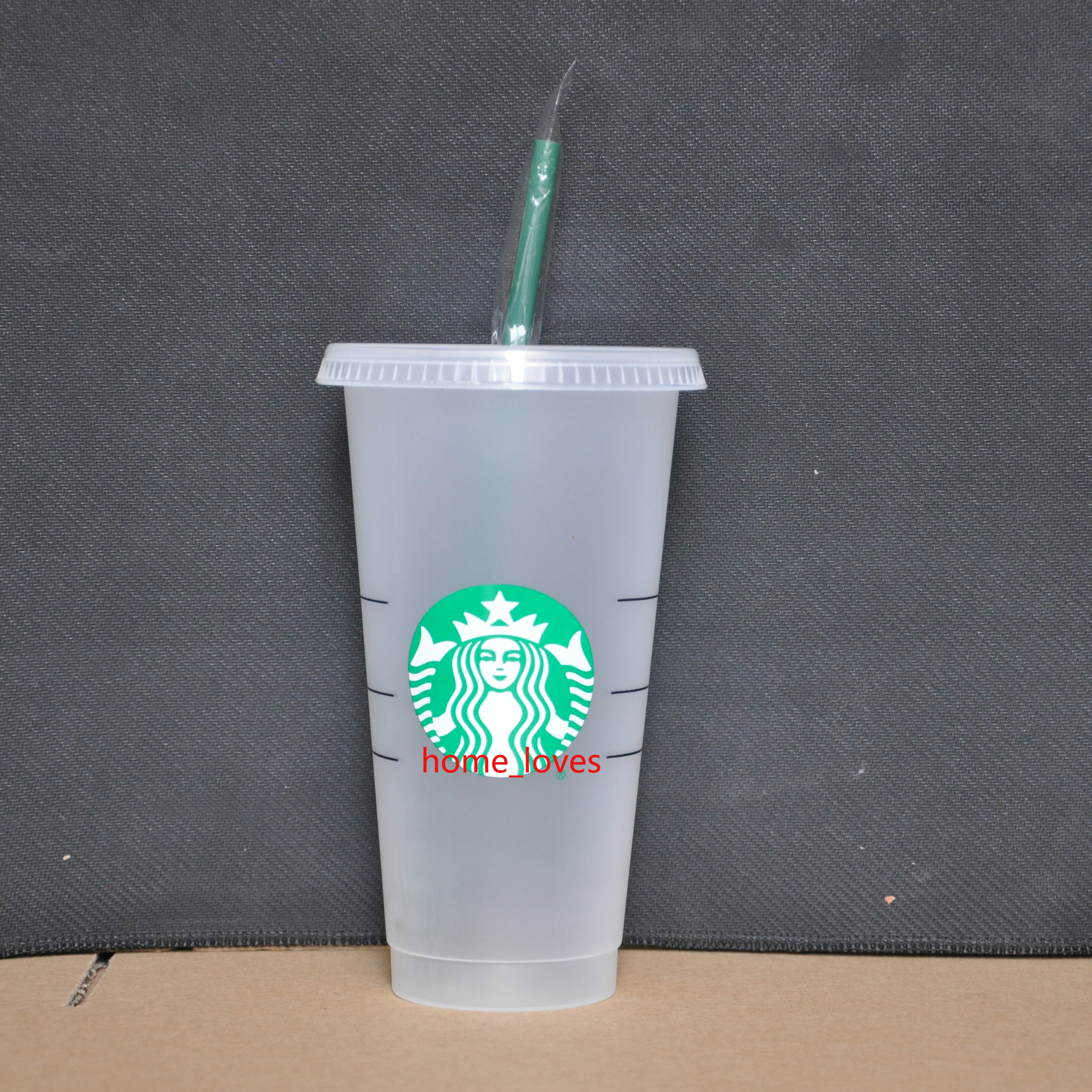 

Starbucks 24OZ/710ml Plastic Tumbler Reusable Clear Drinking Flat Bottom Cup Pillar Shape Lid Straw Mug Bardian, Customize