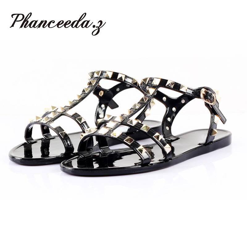 

Slippers 2021 Beach Shoes Women Sandals Solid Flip Flops Fashion PVC Jelly Buckle Casual Flats, Black