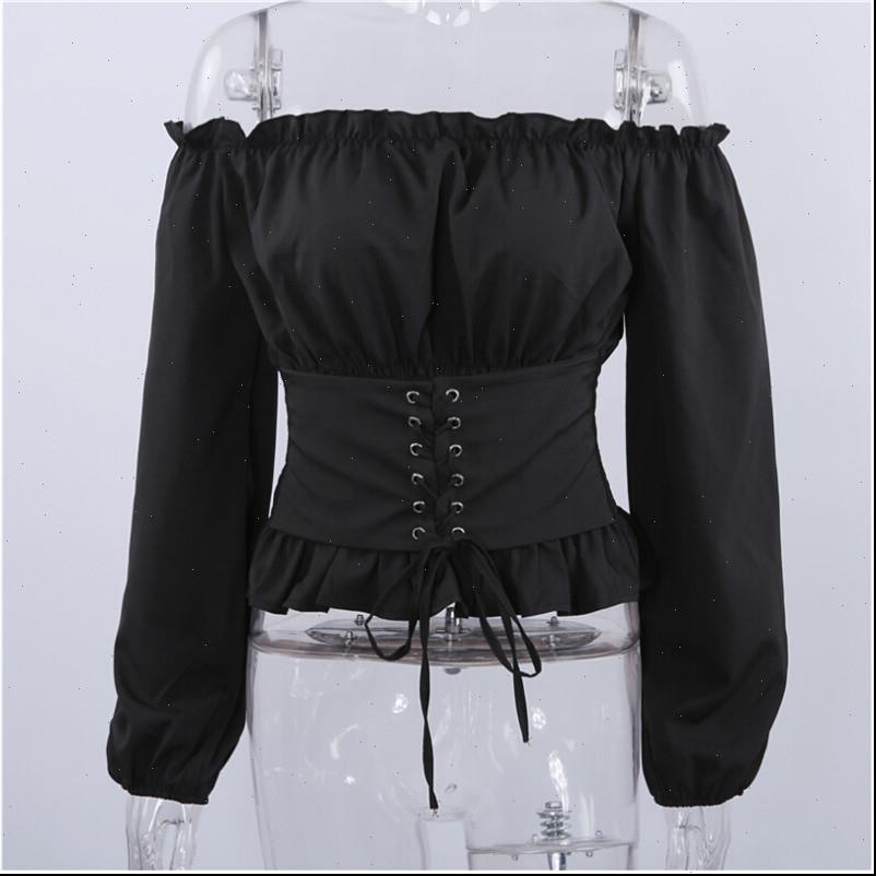 

fashion lantern sleeve womens shirt off shoulder corset lace up satin blouse, White