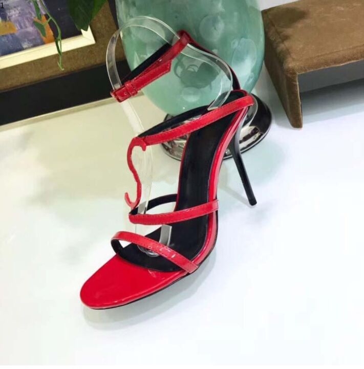 

Prad Summer fashion product Ladies Leather Roman High heeled beach Metal Button Sexy sandals Banquet Woman shoes size 35-41