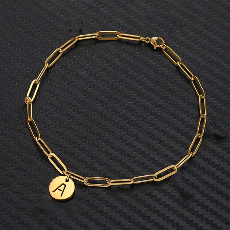 

Clip Chain Initial Bracelet Stainless Steel Gold Plated Blue Eye Charm Bracelets Bangles for Women 2939 Q2, Black