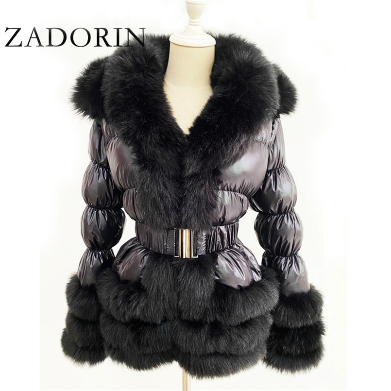 

ZADORIN Winter Warm Detachable Down Jacket Women Furry FAUX Fur Collar White Duck Down Jacket Winter Down Coat With Hooded 210816, Grey