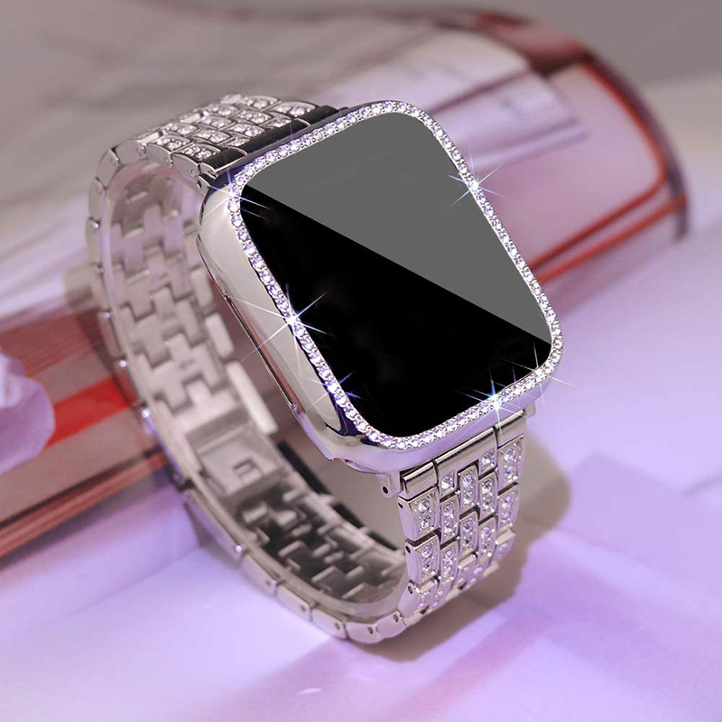

Metal Strap for Apple Watch Band 40 44 41 45mm Woman Diamond Ring Stainless Steel Link Bracelet for iWatch 7 6 SE 5 4 3 38 42