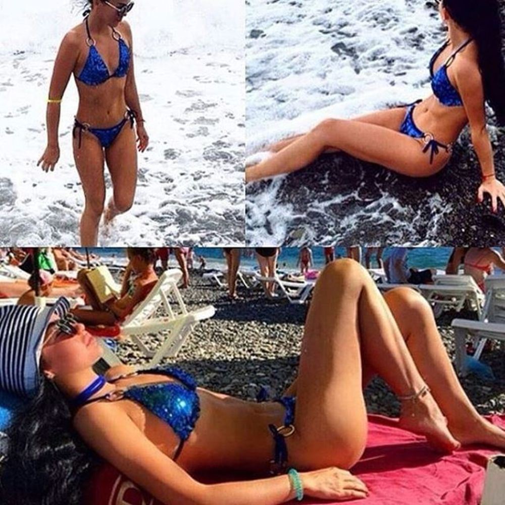 Sexy Mermaid Flash Bead Bikini Multi Color Swimsuit Lady triangl swimwear-image-692571328