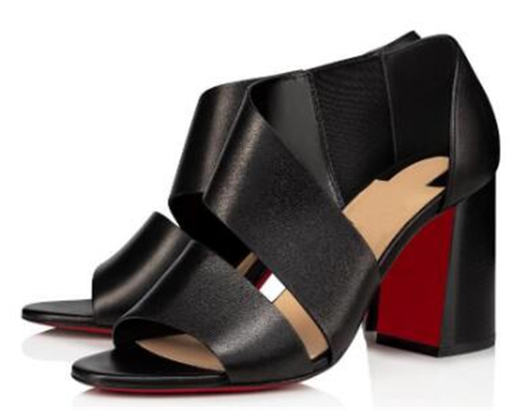 

Summer Women Red Bottom Sandals Heels shoes casual elegant shoe beautiful Italian calfskin leather Black leather style heel 85mm